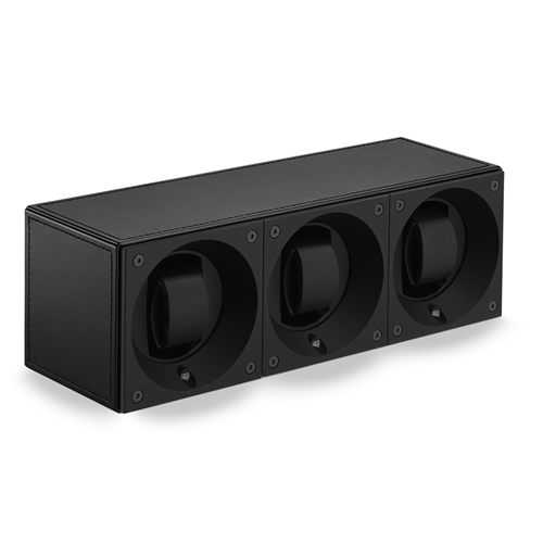 Swiss Kubik Multiple in Leder Zwart met Zwart stiksel